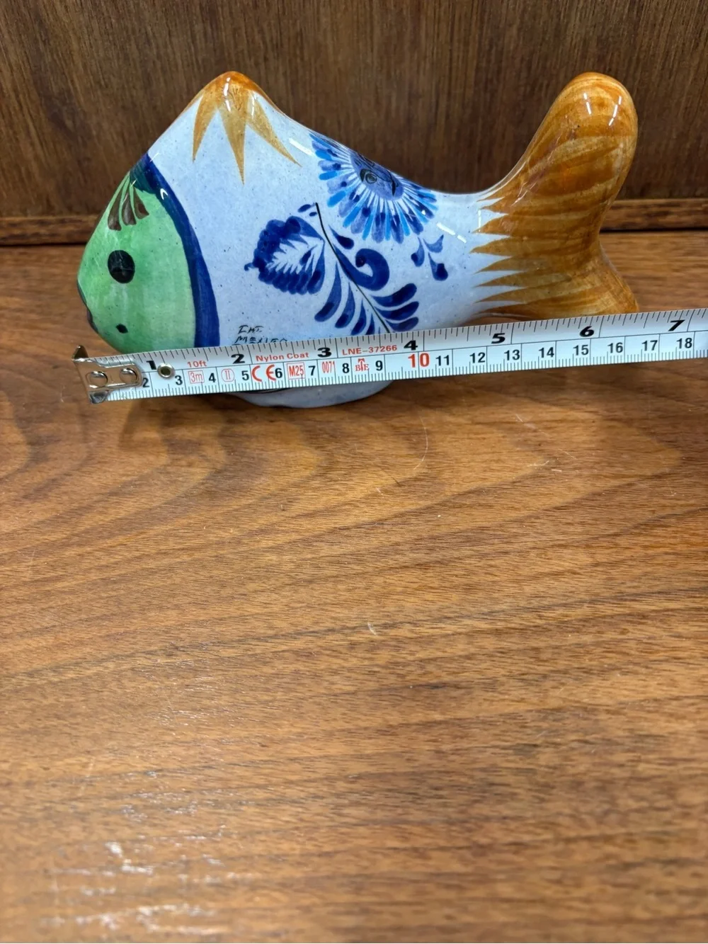 Hand-Painted Ceramic Fish Figurine - Blue, Green & Gold